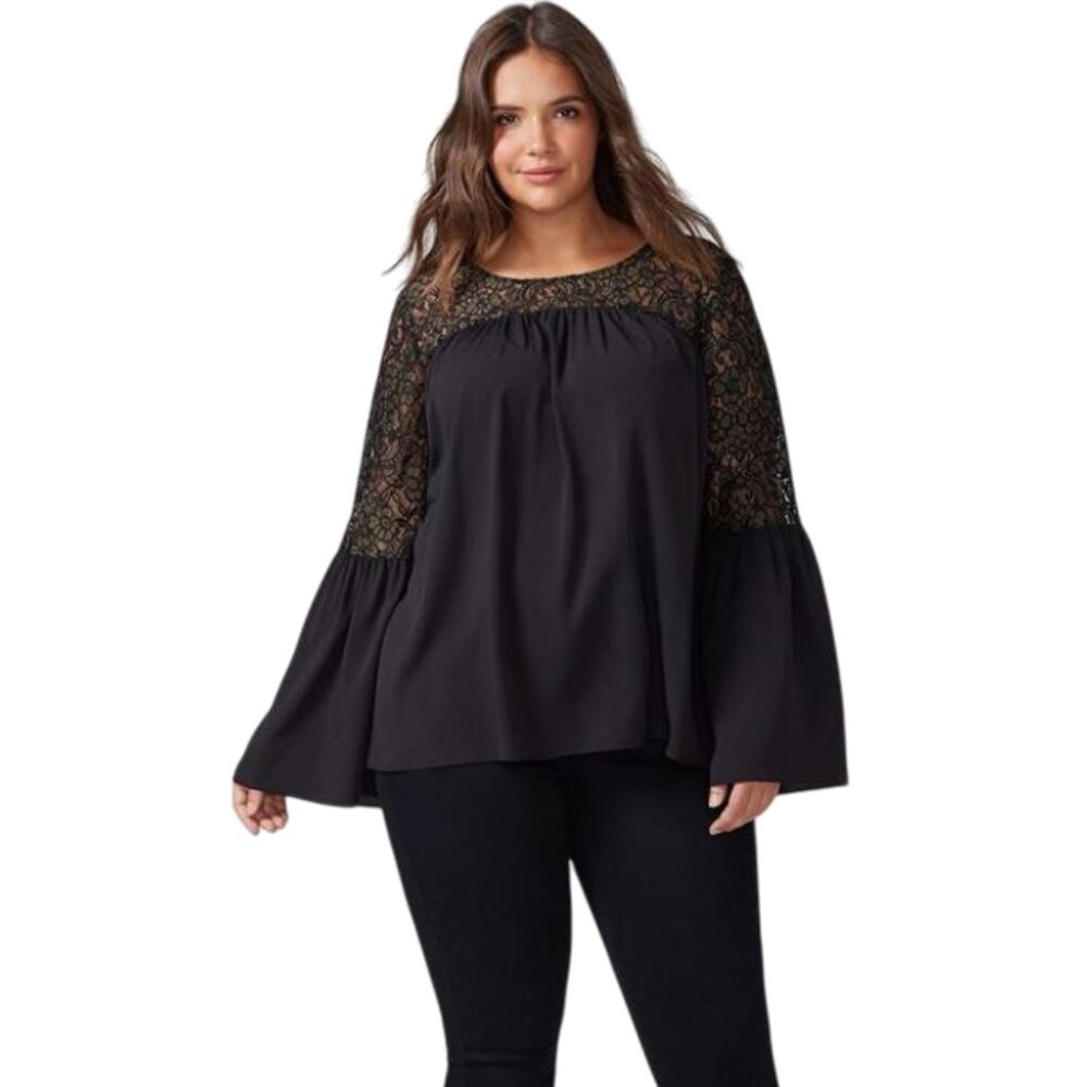 Lane Bryant Black Challis Bell-Sleeve Top 16